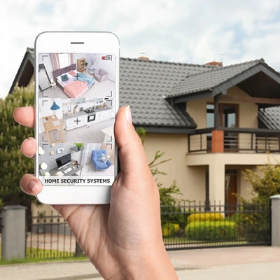 Rochester vivint phone display of cctv live feed in front of a house